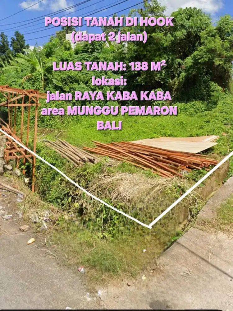Jual tanah 138m2 kaba kaba cocok villa