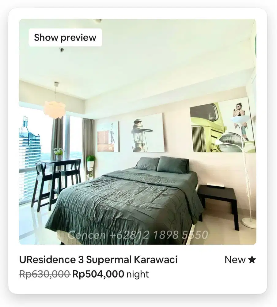 Disewa Bulanan, Mingguan dan Tahunan U Residence lippo Karawaci