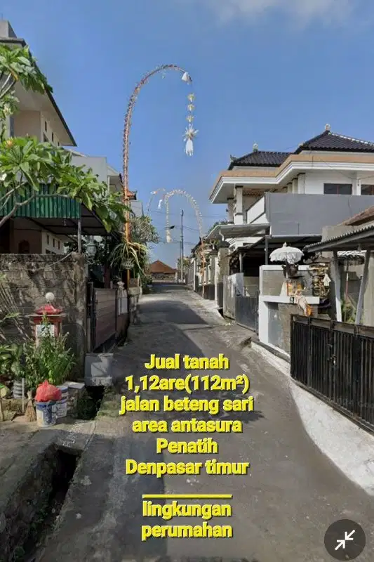 Jual tanah 112m2 Denpasar timur, jln beteng sari area nangka utara