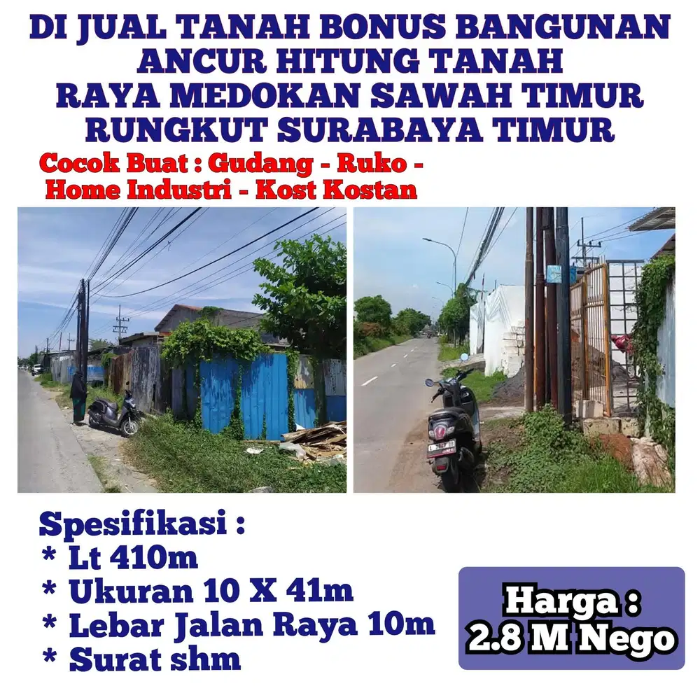 Jual Tanah Raya Medokan Sawah Timur Rungkut Surabaya Strategis