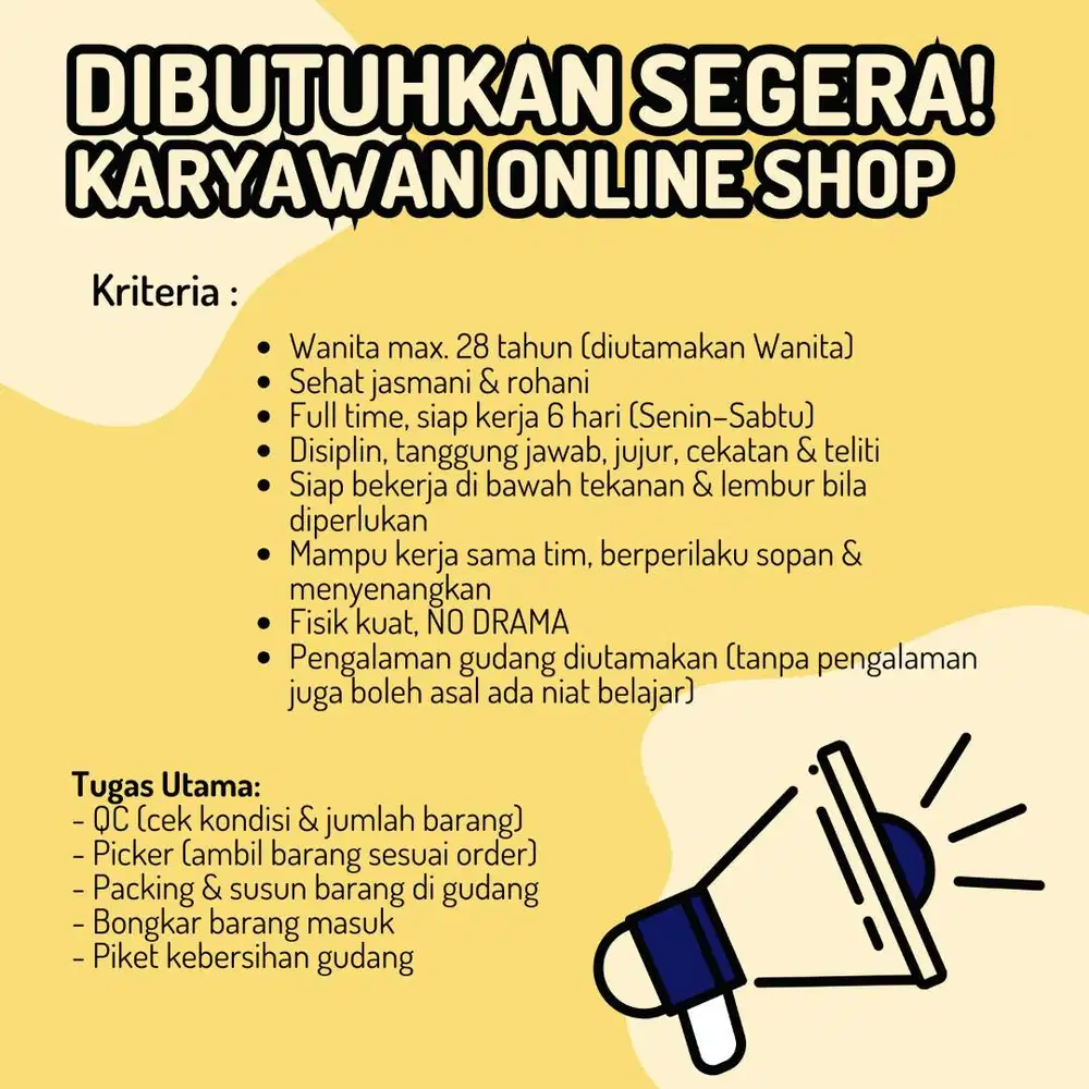 Lowongan Kerja WANITA Untuk Online Shop Jakarta Barat