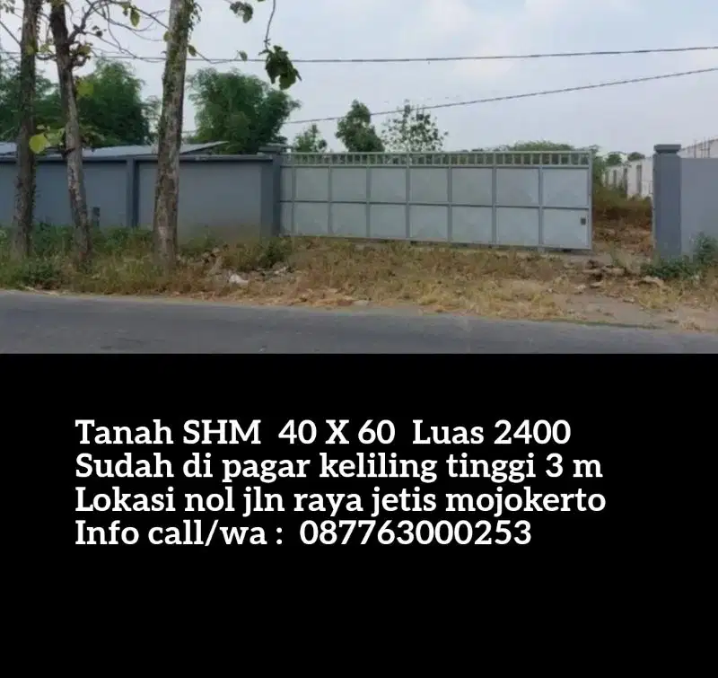 Tanah pinggir jalan raya jetis mojokerto