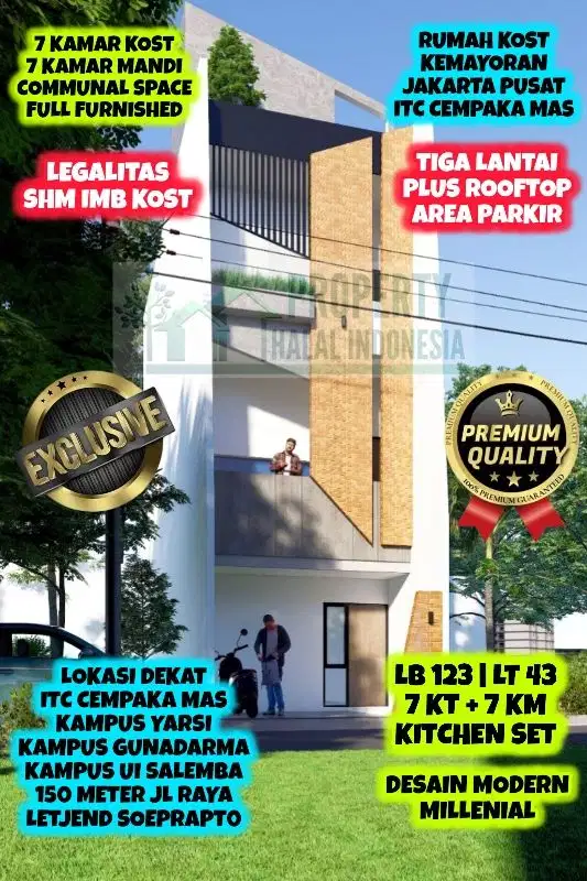 Jual Rumah Kost Ready Stock ITC Cempaka Mas Full Furnish SHM IMB Kost