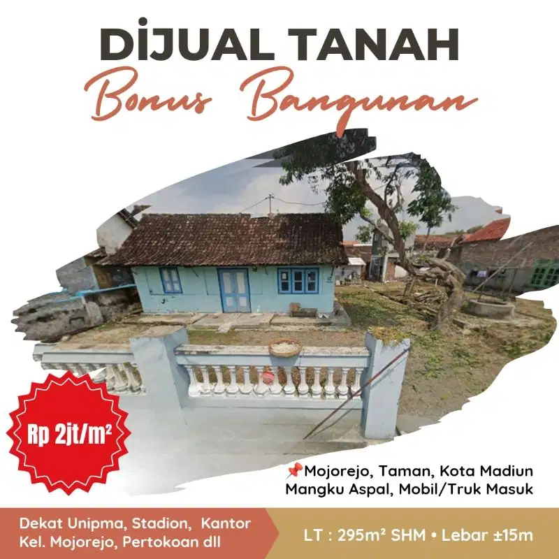 Dijual Tanah Bonus Rumah Di Mojorejo Kota Madiun