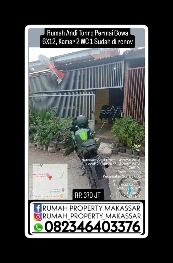Rumah Andi Tonro Permai Gowa 6X12, Kamar 2 WC 1 Sudah di renov Rp. 370