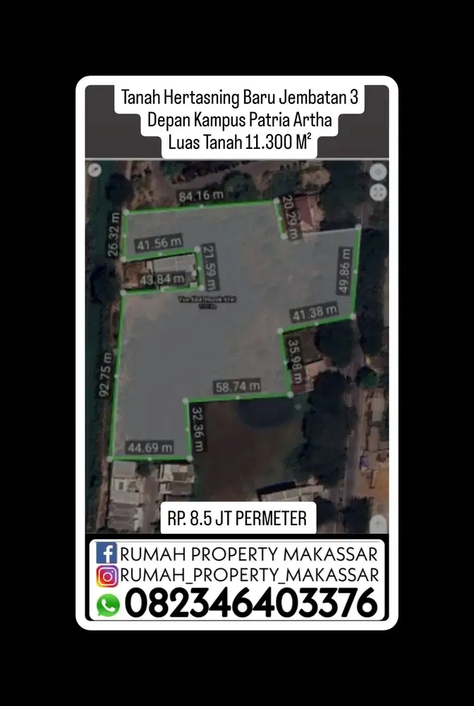 Tanah 11.300 Jl Hertasning Baru Jembatan 3 Depan Kampus Patria Artha