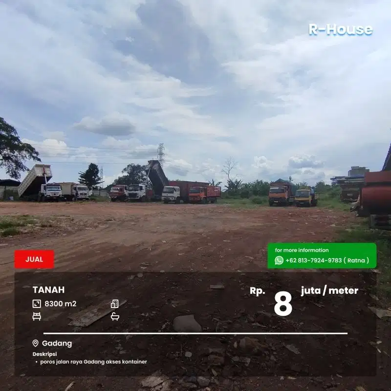Tanah luas poros jalan raya Gadang akses kontainer