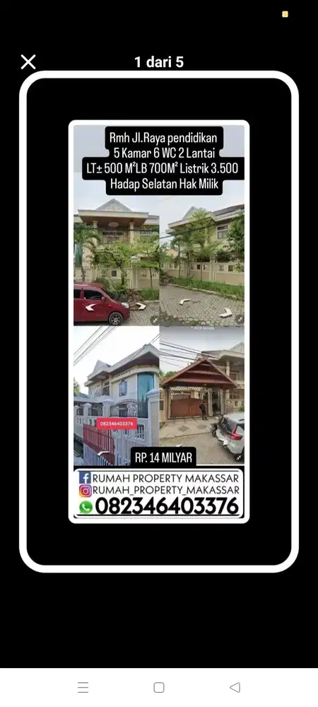 Rmh. Jl.Raya pendidikan  5 Kmr 6 WC 2 Lantai. LT500 LB 700SM SHm