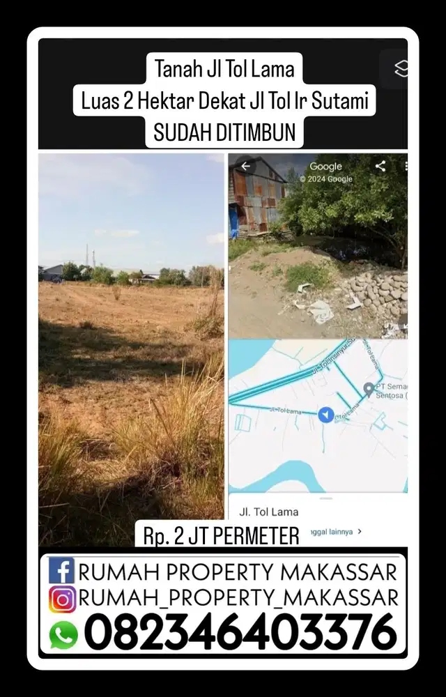 Tanah Jl Tol Lama makassar Luas 2 Hektar Dekat Jl Tol Ir Sutami