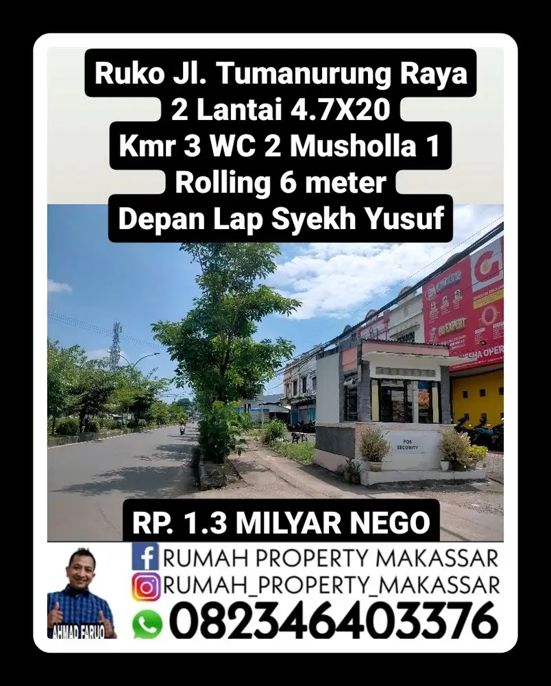 Ruko  Jl. Tumanurung  Raya 2 Lantai 4.7X20 Kamar Tidur 3 Kamar Mandi 2