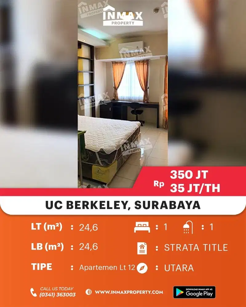 DISEWAKAN APARTEMEN UC BERKELEY LANTAI 12