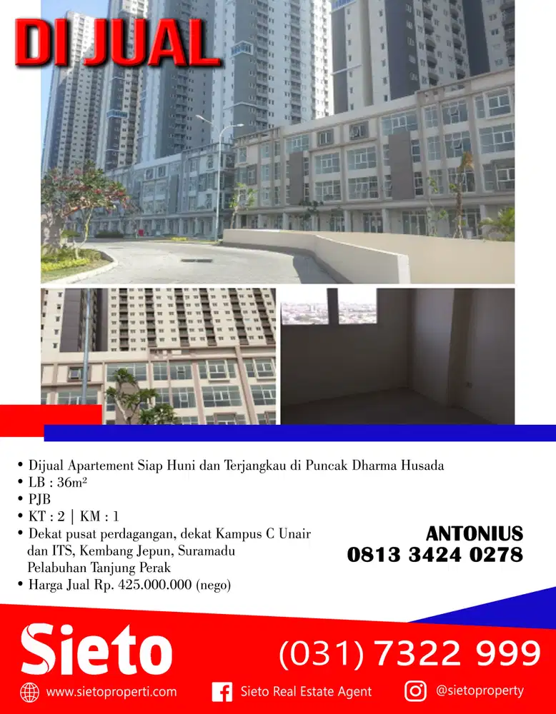 Dijual Apartement Siap Huni dan Terjangkau di Puncak Dharma Husada