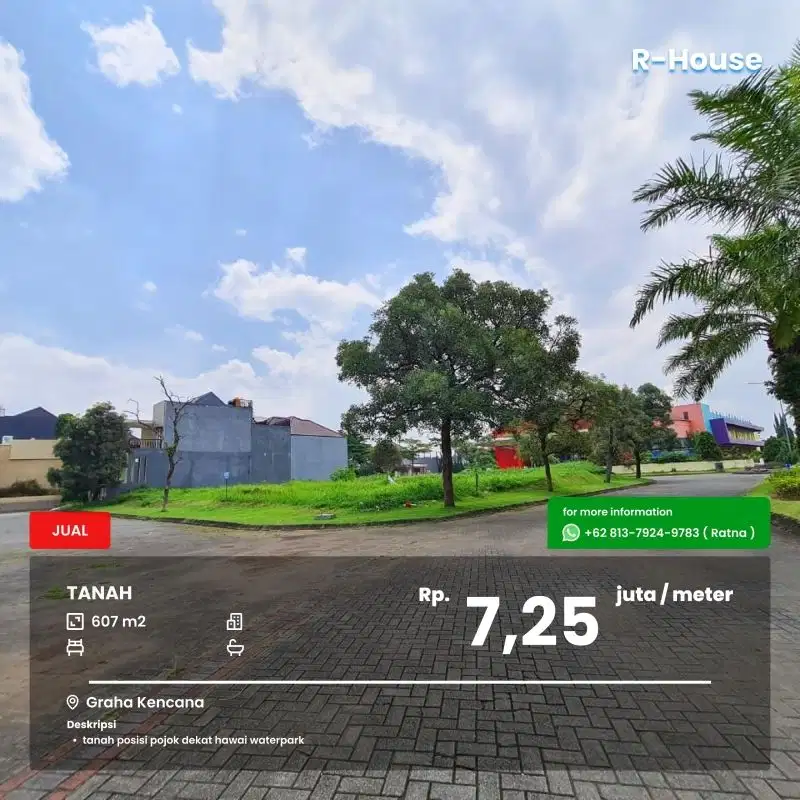 Tanah pojok dekat Hawai Waterpark