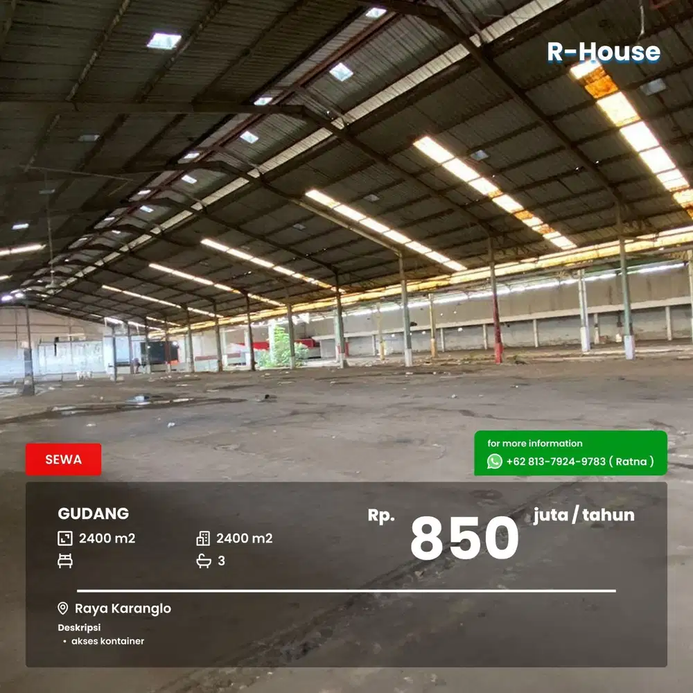 Gudang luas akses kontainer Raya Karanglo
