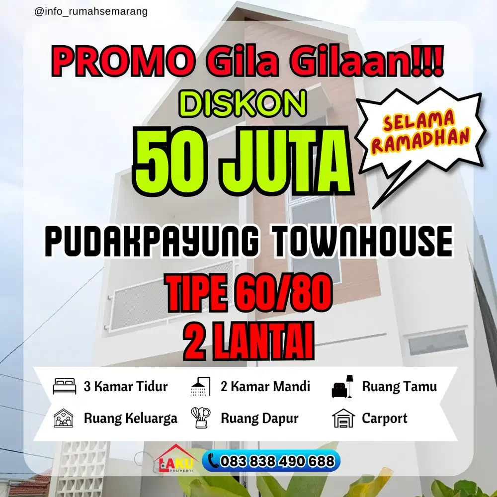 Rumah Modern Tipe Scandinavian Diskon 50Juta di Pudakpayung Town House