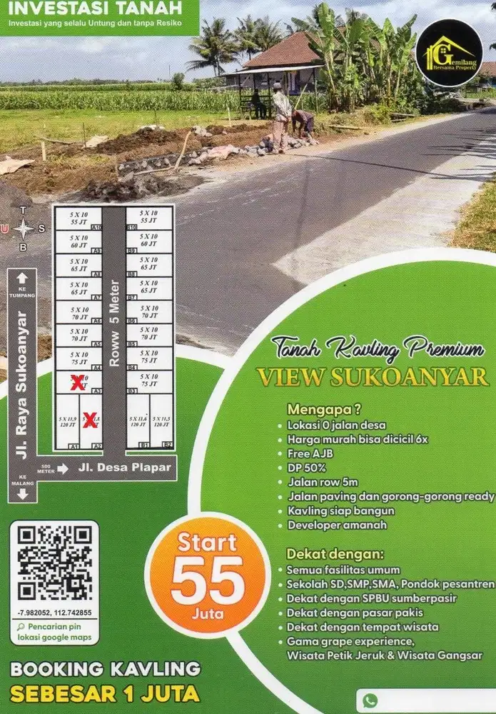 Promo Tanah Kavling termurah Sukoanyar Pakis Malang 55 jt saja 0 jalan
