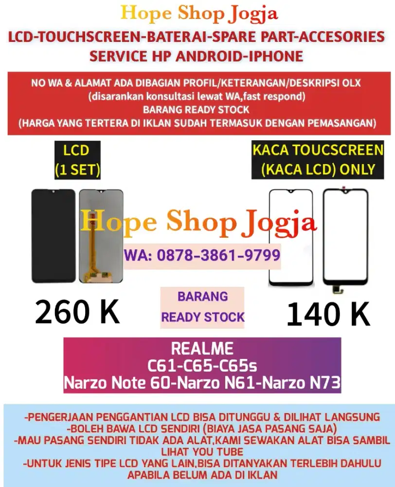 Baterai-LCD REALME
C61-C65-C65s-Narzo Note 60-Narzo N61-Narzo N73