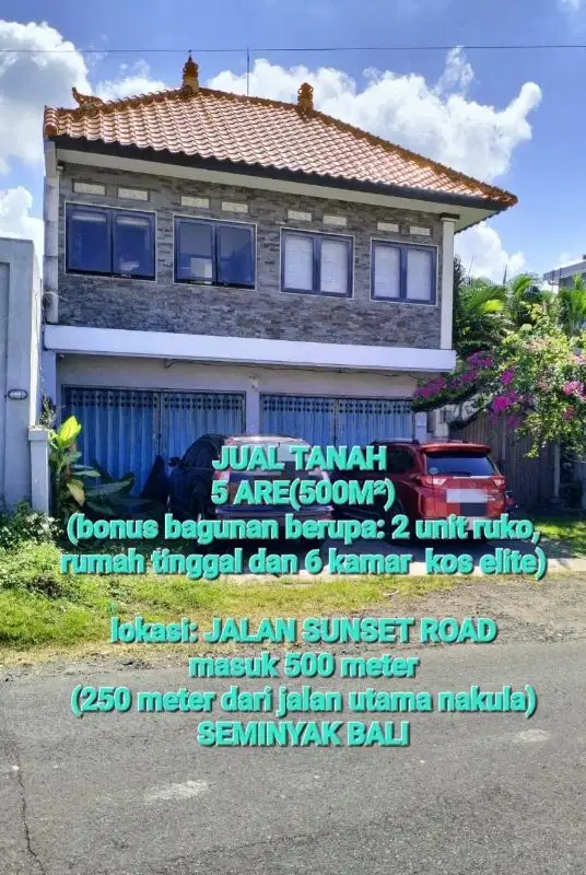 jual tanah 500m2 bonus ruko dan kos di kuta bali