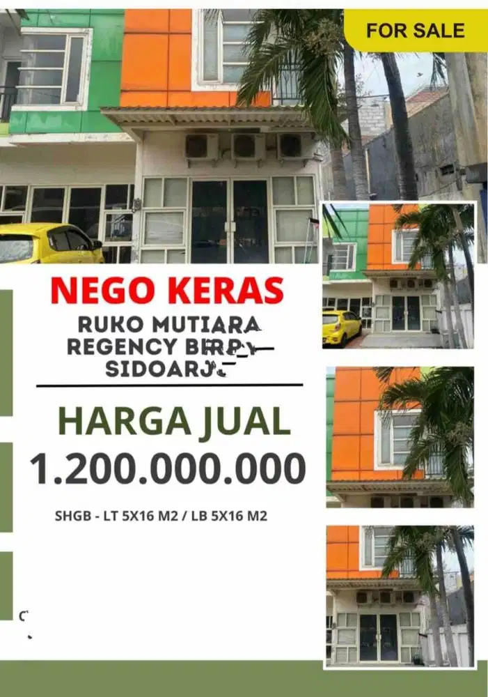 Dijual cepat ruko siap pakai di Mutiara Regency, Sidoarjo