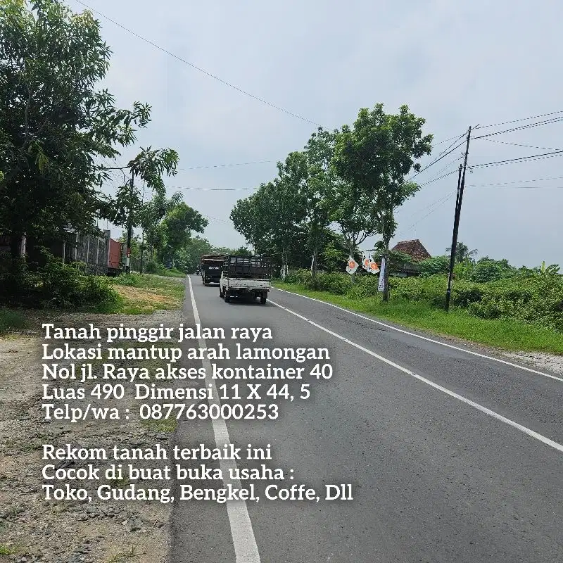 Tanah pinggir jl. Raya mantup arah lamongan kota