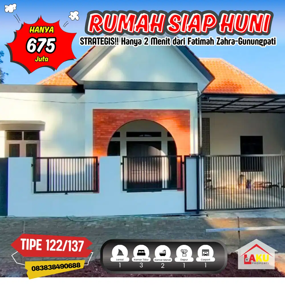 Rumah Siap Huni Hanya 2 Menit Dari Fatimah Zahra Gunungpati