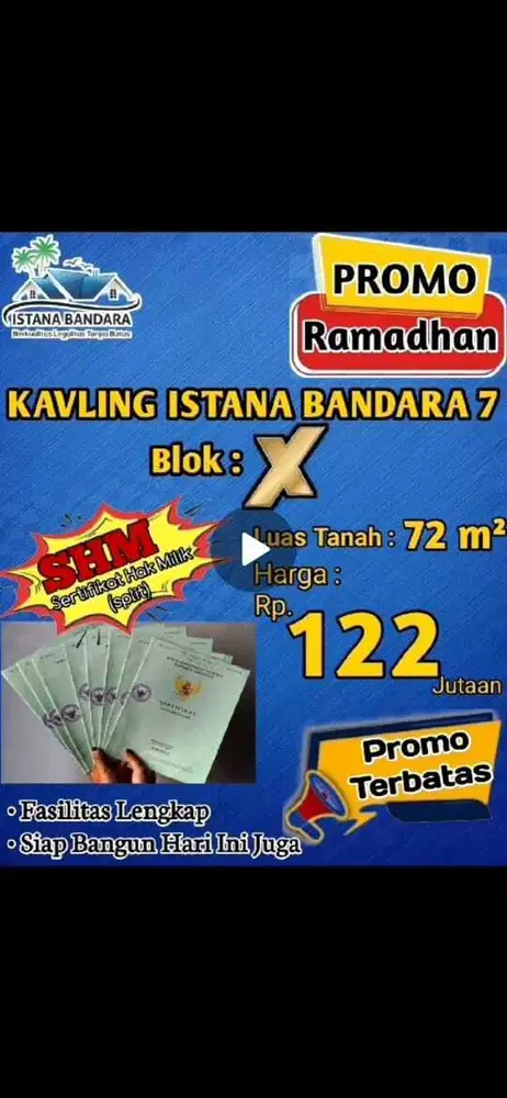 Promo Ramadhan Tanah Kavling Istana Bandara 7 Pakis Blok X SHM Split