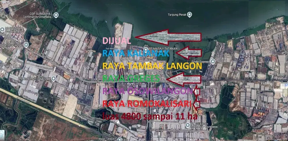 dijual gudang tambak langon raya, dekat teluk lamong dan akses tol