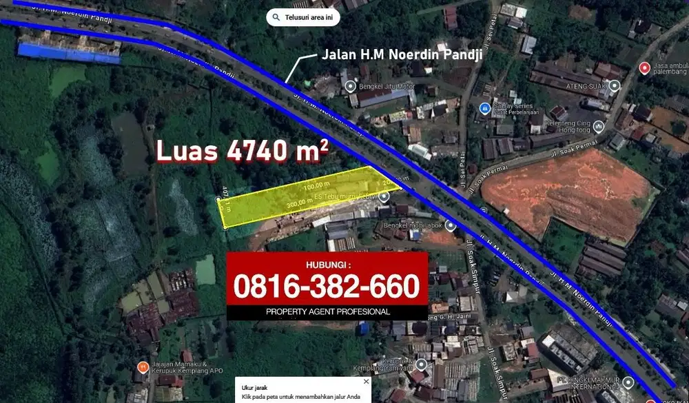 Dijual tanah 4740 di Jln Nurdin Panji Palembang
