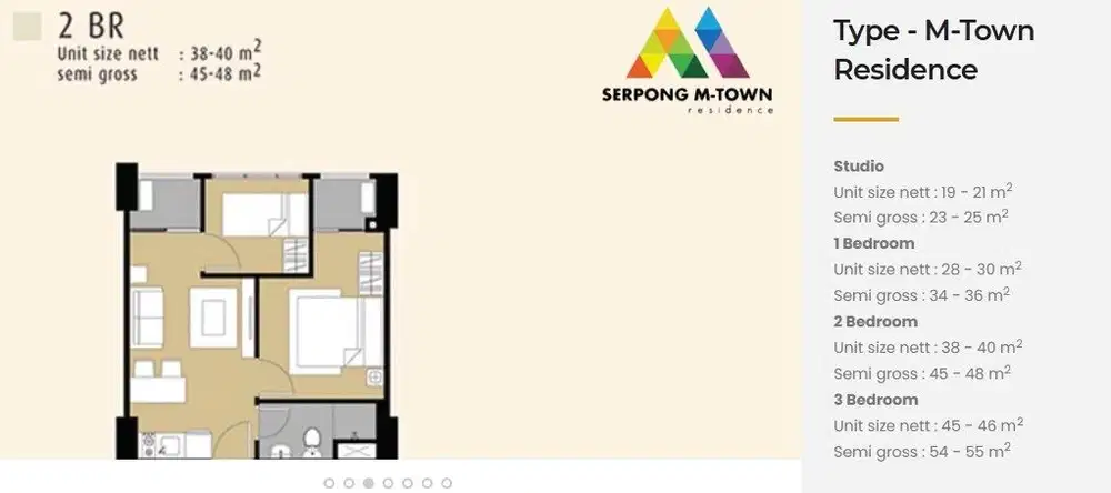 Dijual Super Murah Apartement M Town Tower Bryant Type 2 BR Lt 21