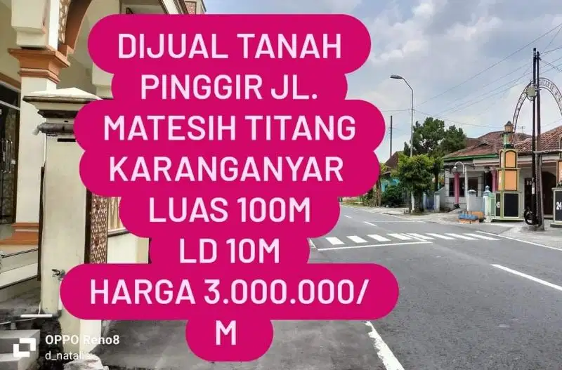 Dijual cepat Tanah Jl. Raya Matesih Titang Karanganyar