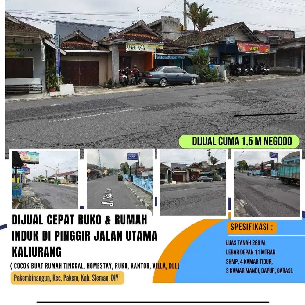 Rumah dan ruko usaha pinggir jalan raya kaliurang pakem