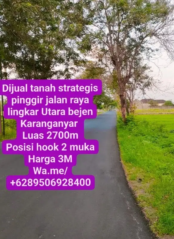 Dijual tanah strategis di lingkar Utara bejen Karanganyar
