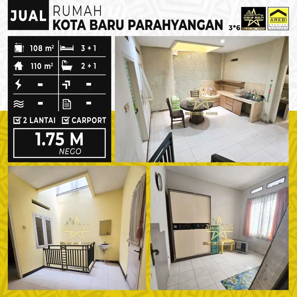 1,75 M nego Dijual Rumah 2 lantai kota baru parahyangan KBP lt 108/110