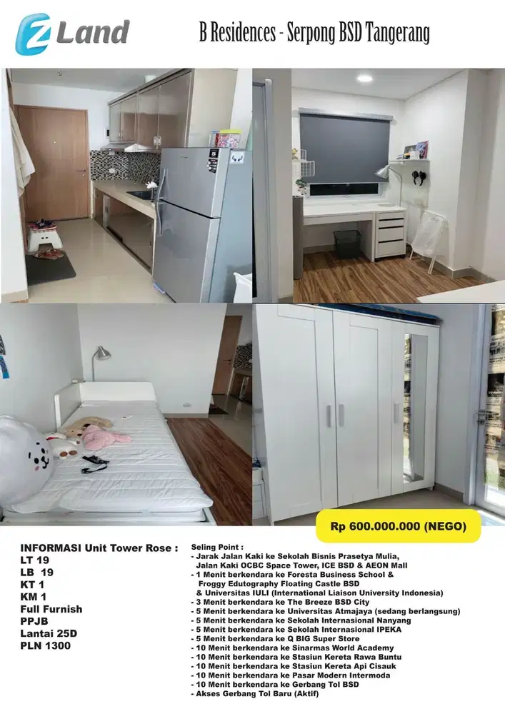 For Sale Apartement Unit B Residence Tower Rose