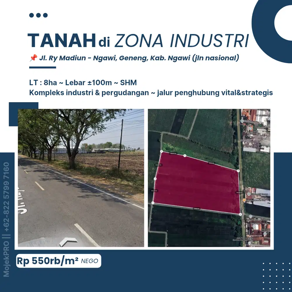 Tanah 8ha di Zona Industri Pinggir Jalan Nasional, Geneng, Ngawi