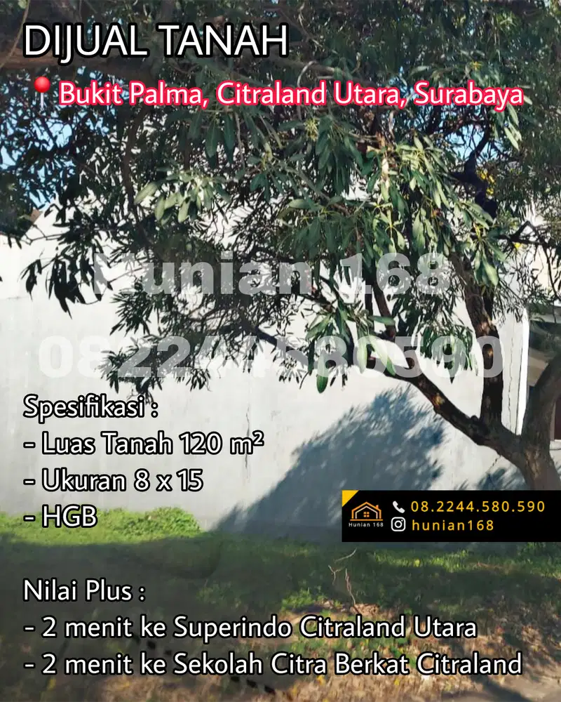 Tanah Kavling Rumah Bukit Palma Grandia Citraland Utara Surabaya Barat