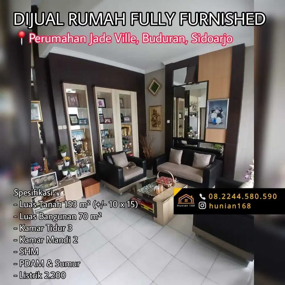 RUMAH Fully Furnished Perumahan Jade Ville Raya Buduran Sidoarjo Kota