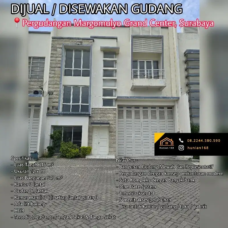 JUAL SEWA Gudang Margomulyo Grand Center Centre Mewah Premium Surabaya