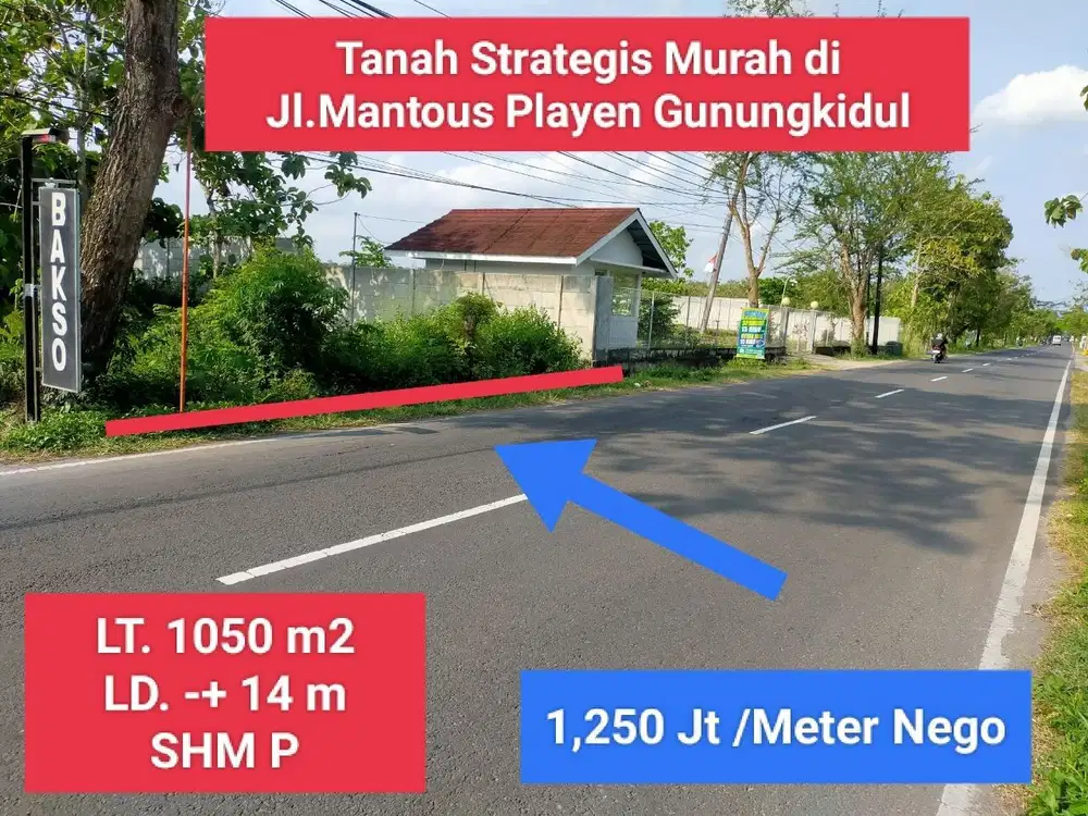 Jual Tanah Pinggir Jalan Raya Playen Wonosari Gunung Kidul strategis