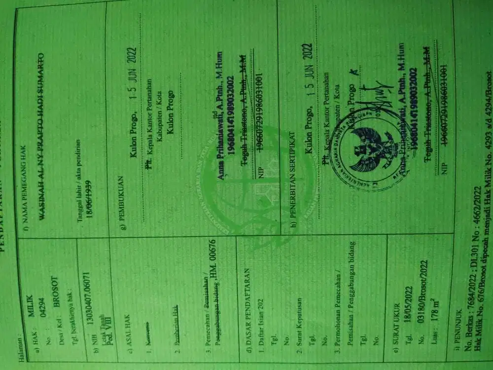 dijual tanah SHMP strategis pinggir jalan besar di brosot kulon progo