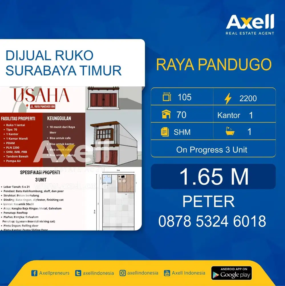 Ruko 1 lantai On Progress Raya Pandugo Dijual