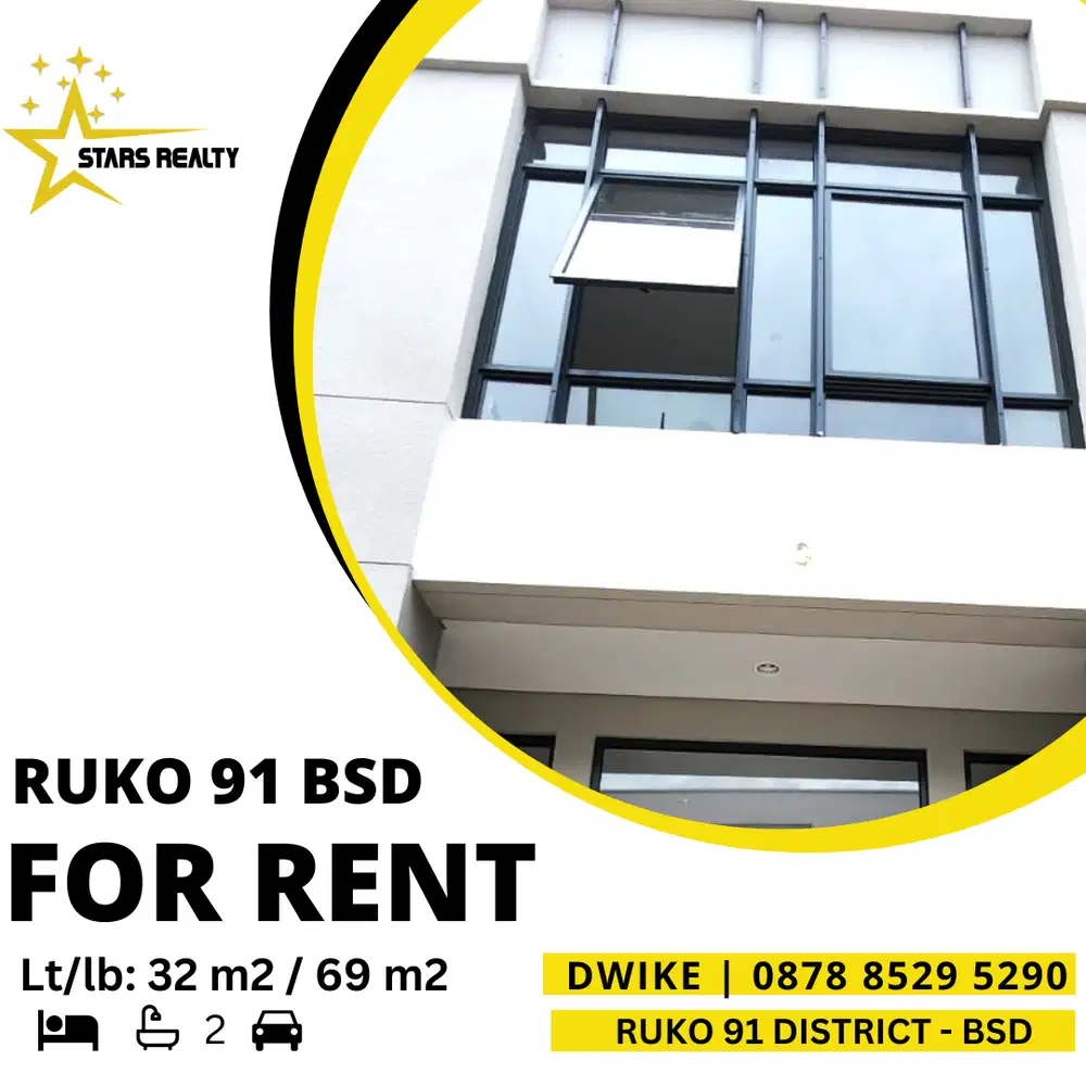 DISEWAKAN Ruko 91 District BSD, Langka, Strategis, Ada tanah belakang