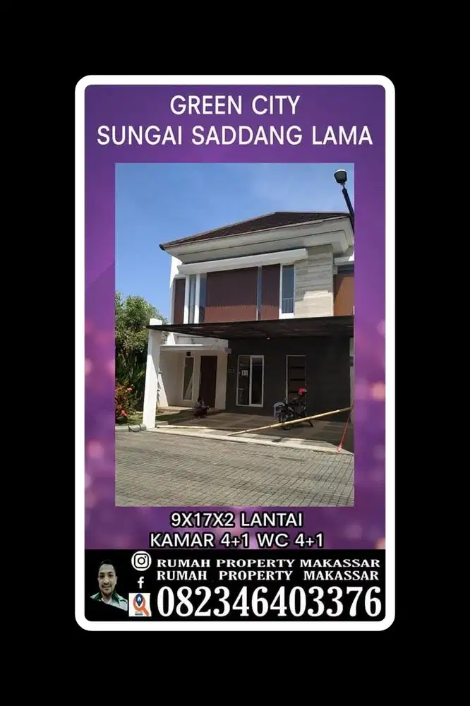 Green City 2 Lti Sungai Saddang  Makassar Luas tanah 9m x 17m LB180 Kmr 5 WC 5
