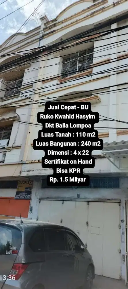 Jual Cepat - BU Ruko Kwahid Hasyim 3 Lti Dkt Balla Lompoa LT 110