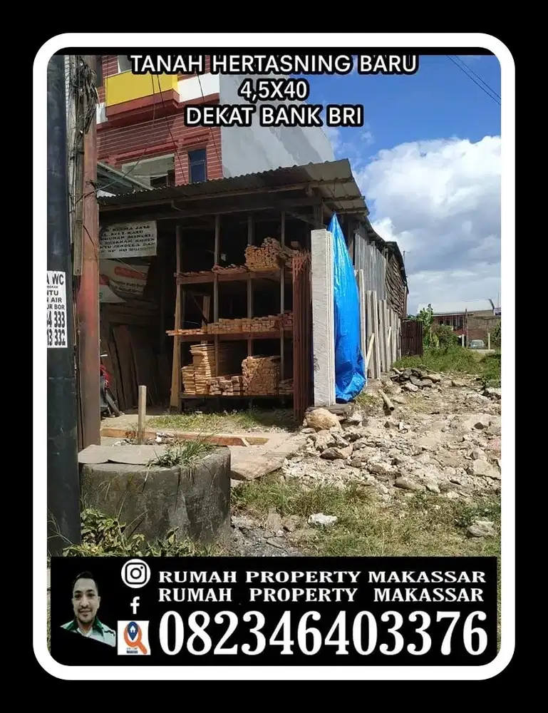 Tanah  Hertasning Baru  4.5X40, Poros Jalan  Samping Bank BRI