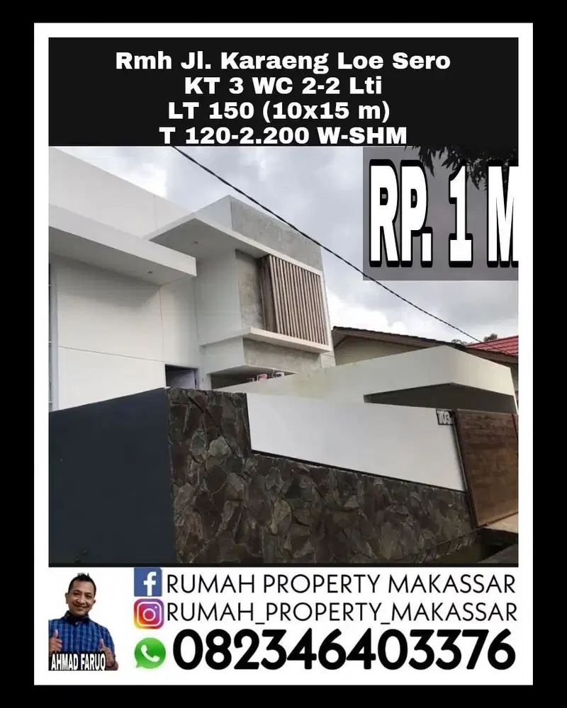 Rumah Jl. Karaeng Loe Sero GOWA kmr 3 WC 2  Lantai 2 LT150 LB 120