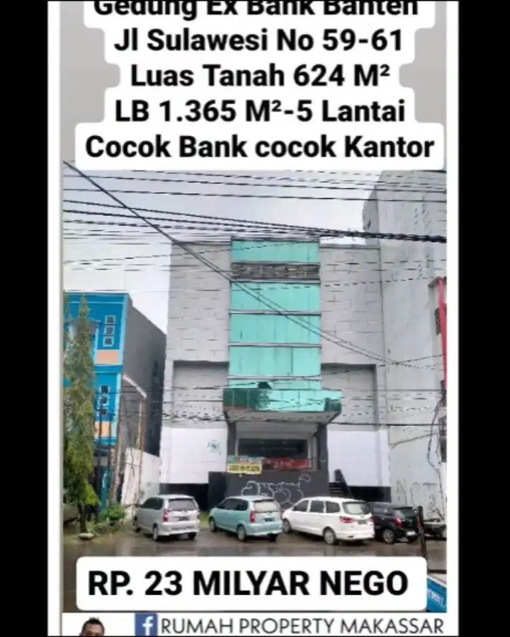 Gedung Ex Bank Banten  Jl Sulawesi No 59-61 LT 624 M² 5 Lti LB 1.365