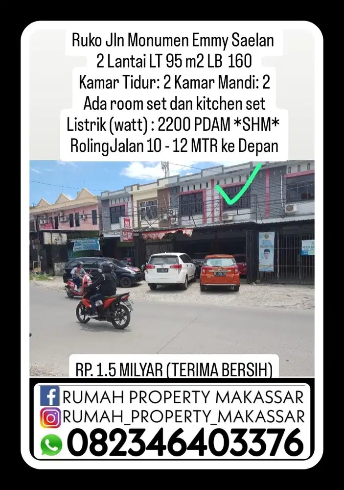 Ruko Jln monumen Emmy Saelan Poros  2 Lantai LT95 LB160 Kmr 2 WC 2 SHM