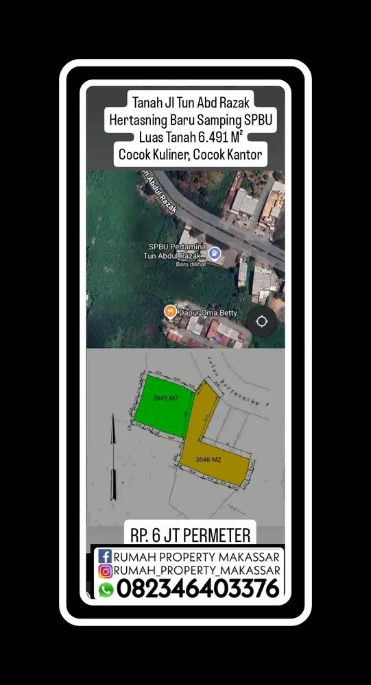 Tanah Jl Tun Abd Razak Hertasning Baru Samping SPBU Luas Tanah 6.491 M
