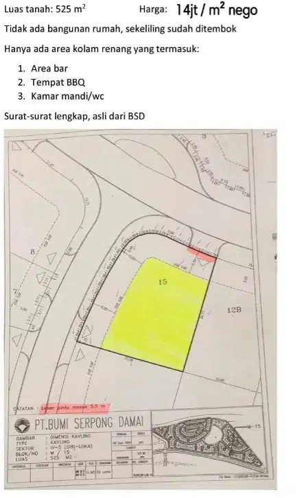 Dijual Tanah di Taman Giri Loka BSD